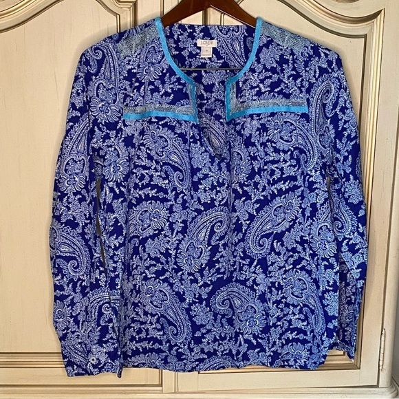 Jcrew Paisley V Neck Boho Pheasant Top Women’s Medium #48 - Picture 1 of 3